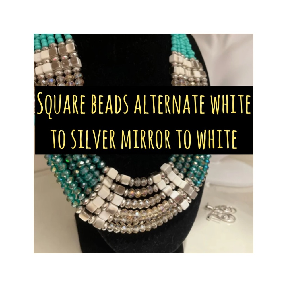 N128 Vintage Egyptian Revival Turquoise and Silver Beaded Bib Necklace - Picture 2 of 10